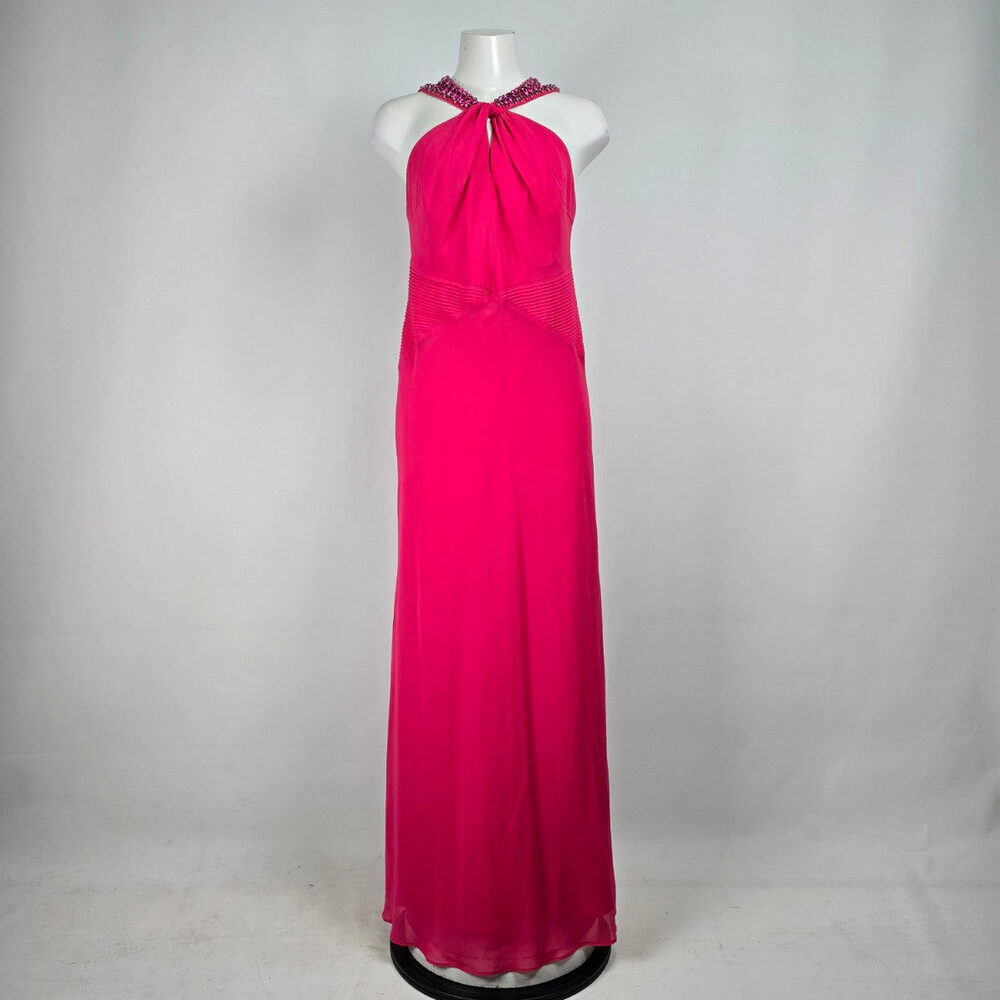 Fuchsia Pink Studded Neckline Event Dress Size M